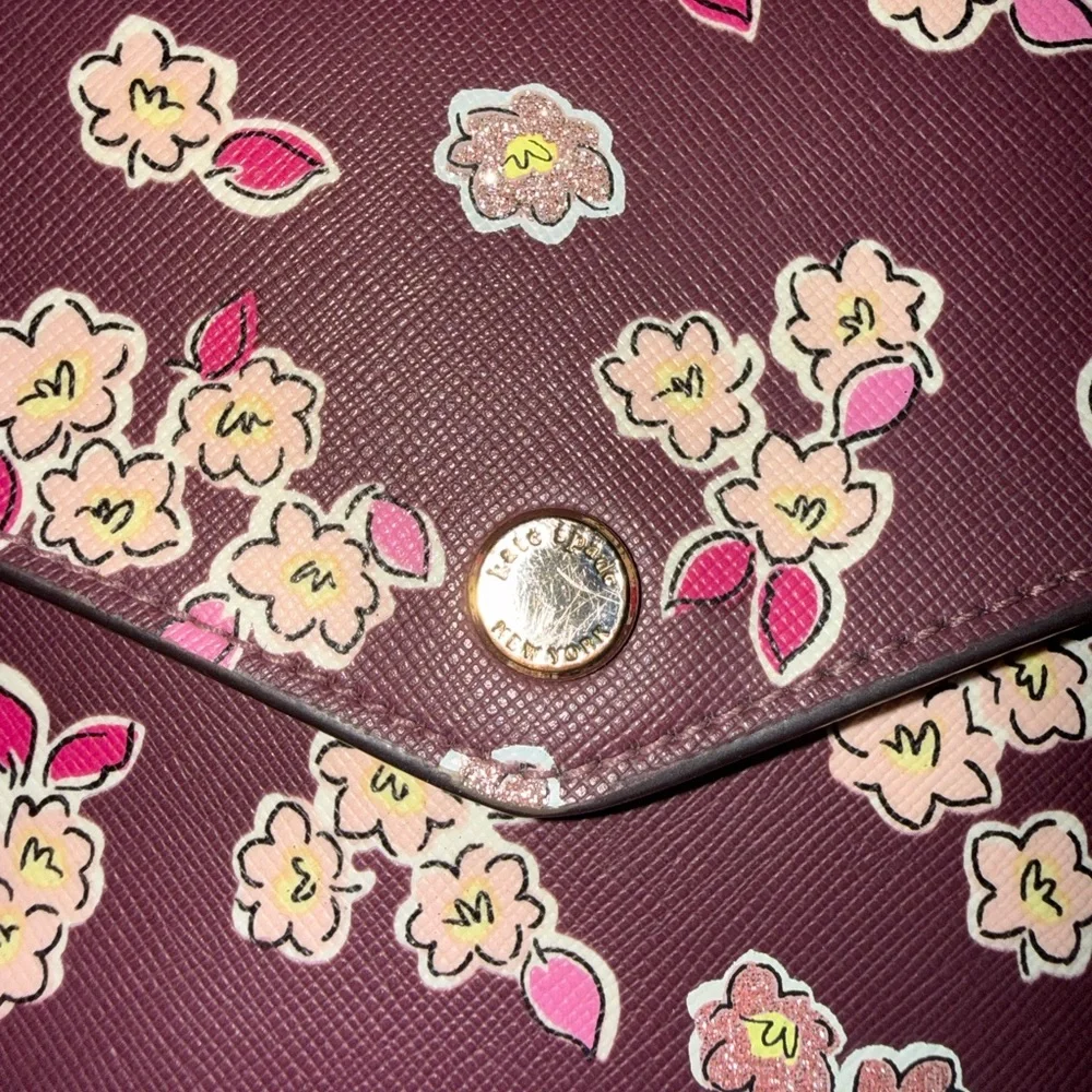 Kate Spade Tinsel Frosted Deep Berry Floral Flap Crossbody Clutch bag - Picture 6 of 16